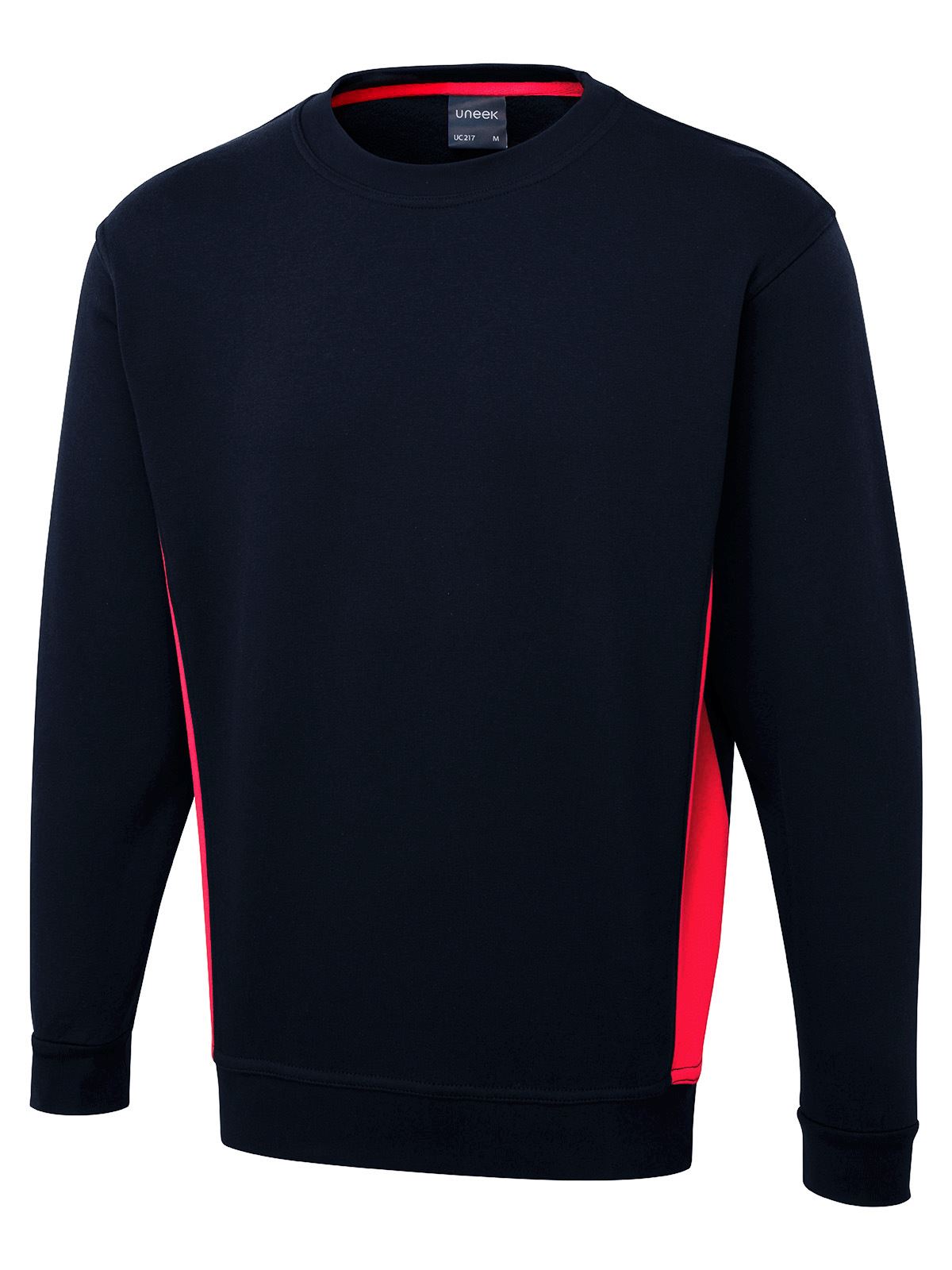 Uneek Unisex Two Tone Crew Sweatshirt - Navy/Red - Size S