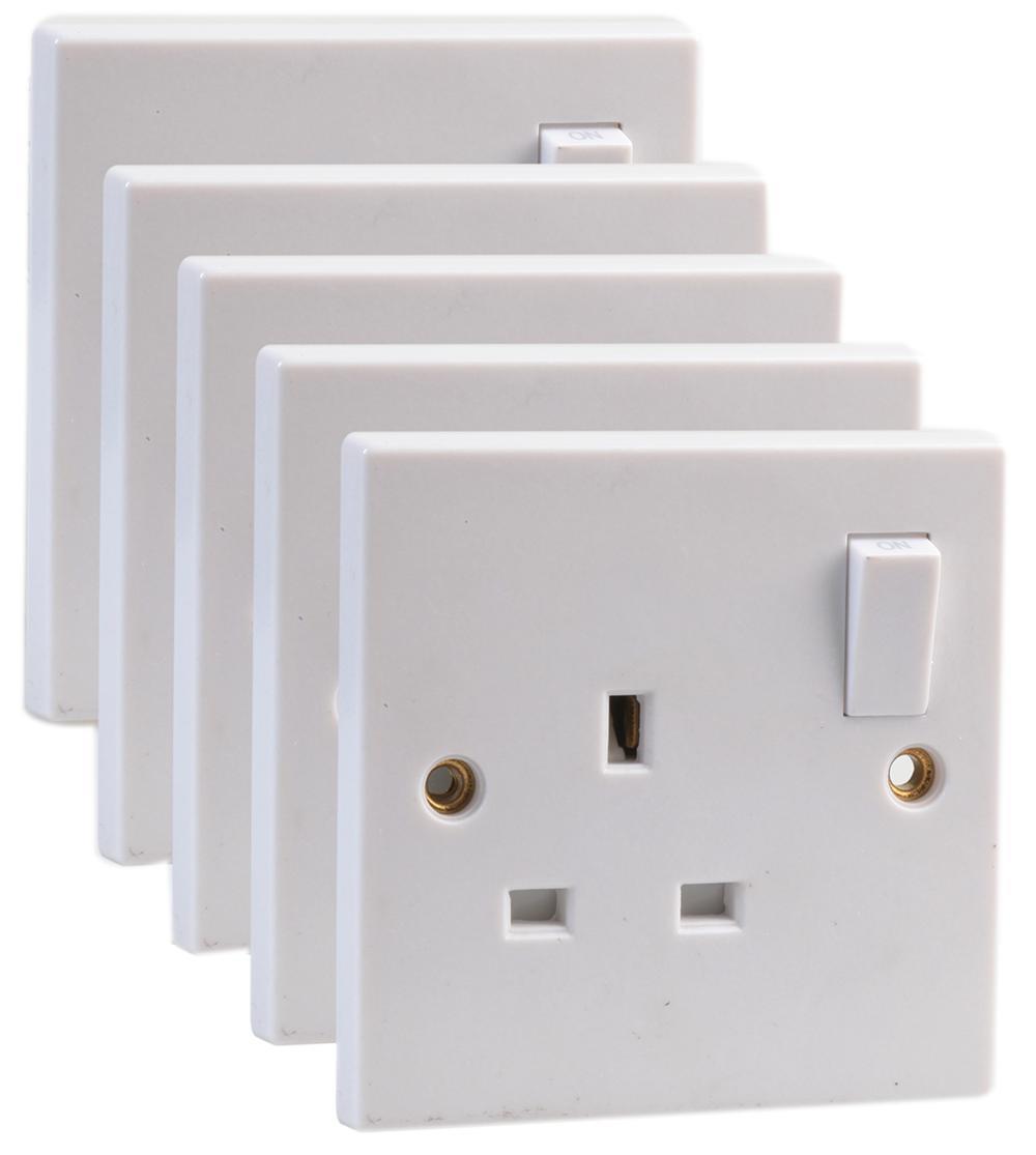 PRO ELEC - Soket Utama 1 Gang, Bersuis, SP, 13A, Putih, Pek 5