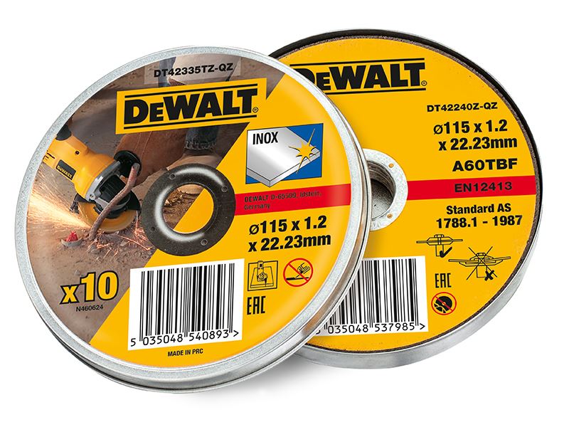 DEWALT DT42335TZ Díosca Gearrtha Cruach Dhosmálta, 115mm x 1.2mm (Pac 10)