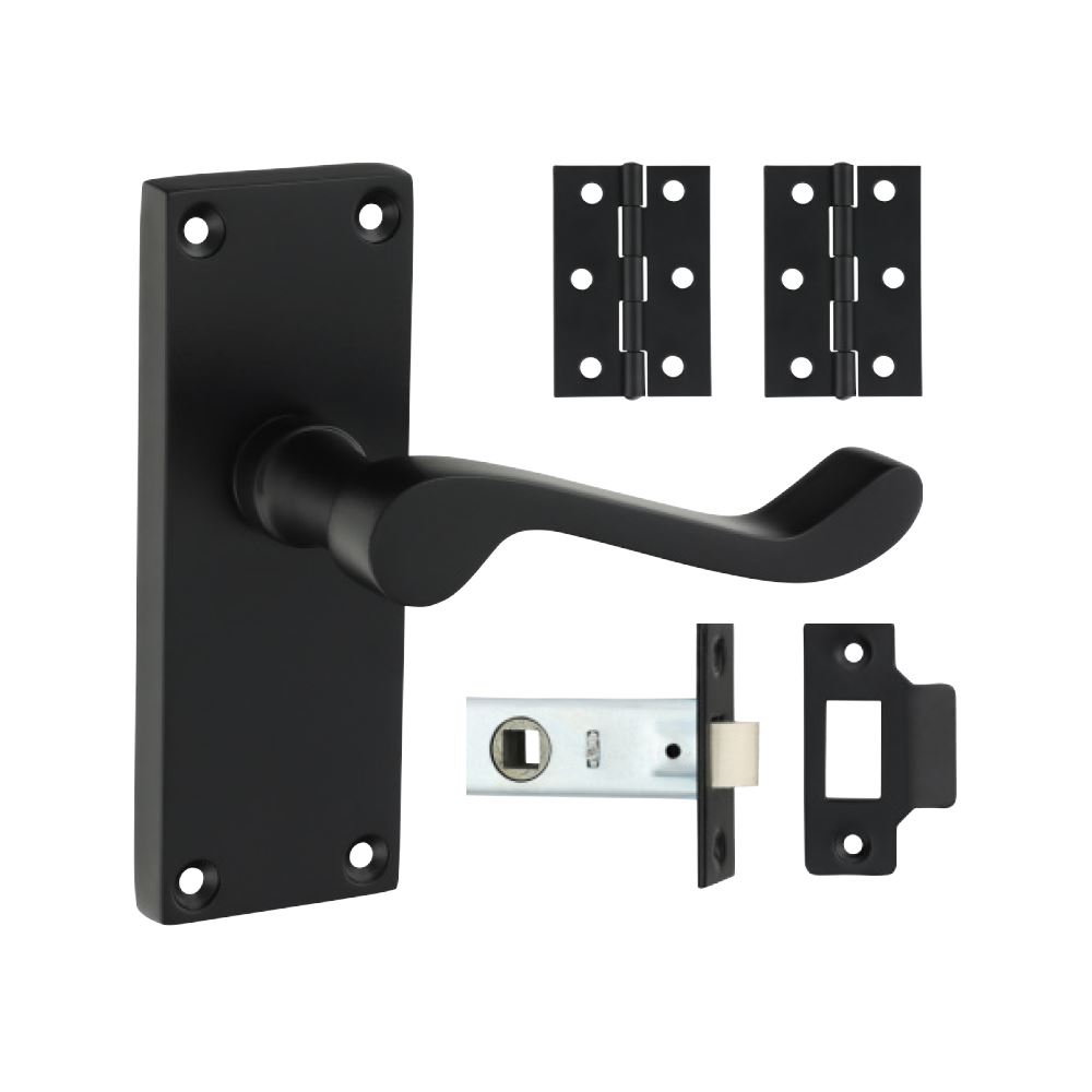 Timco Victorian Scroll Latch Door Pack, Matt Black, 2-Piece Set