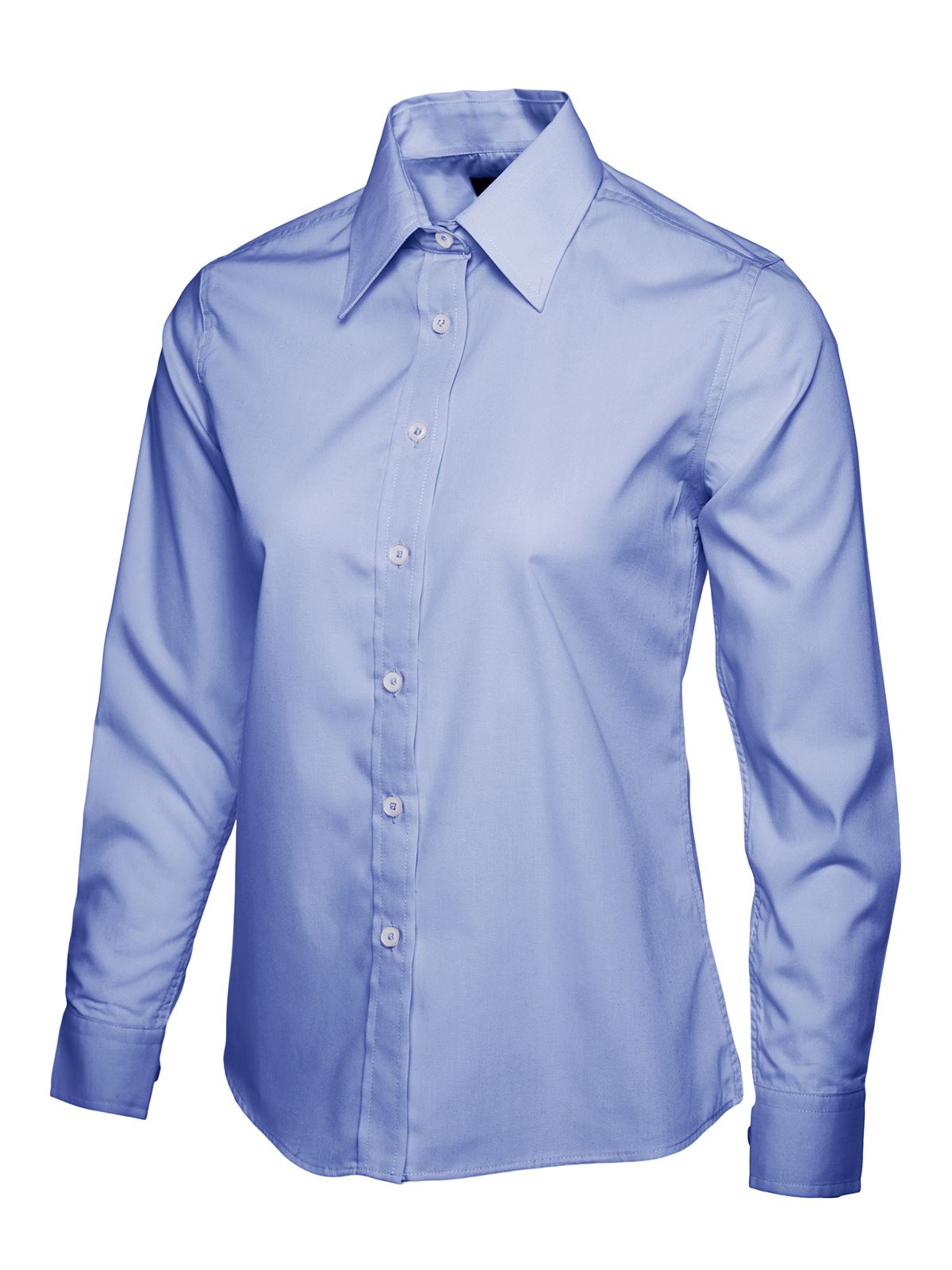 Uneek Women's Poplin Long Sleeve Shirt - Mid Blue - Size M