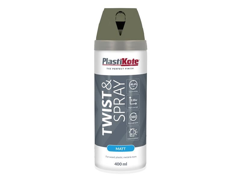 PlastiKote Twist & Spray Ματ Μπογιά, Ελαία Πράσινη, 400ml