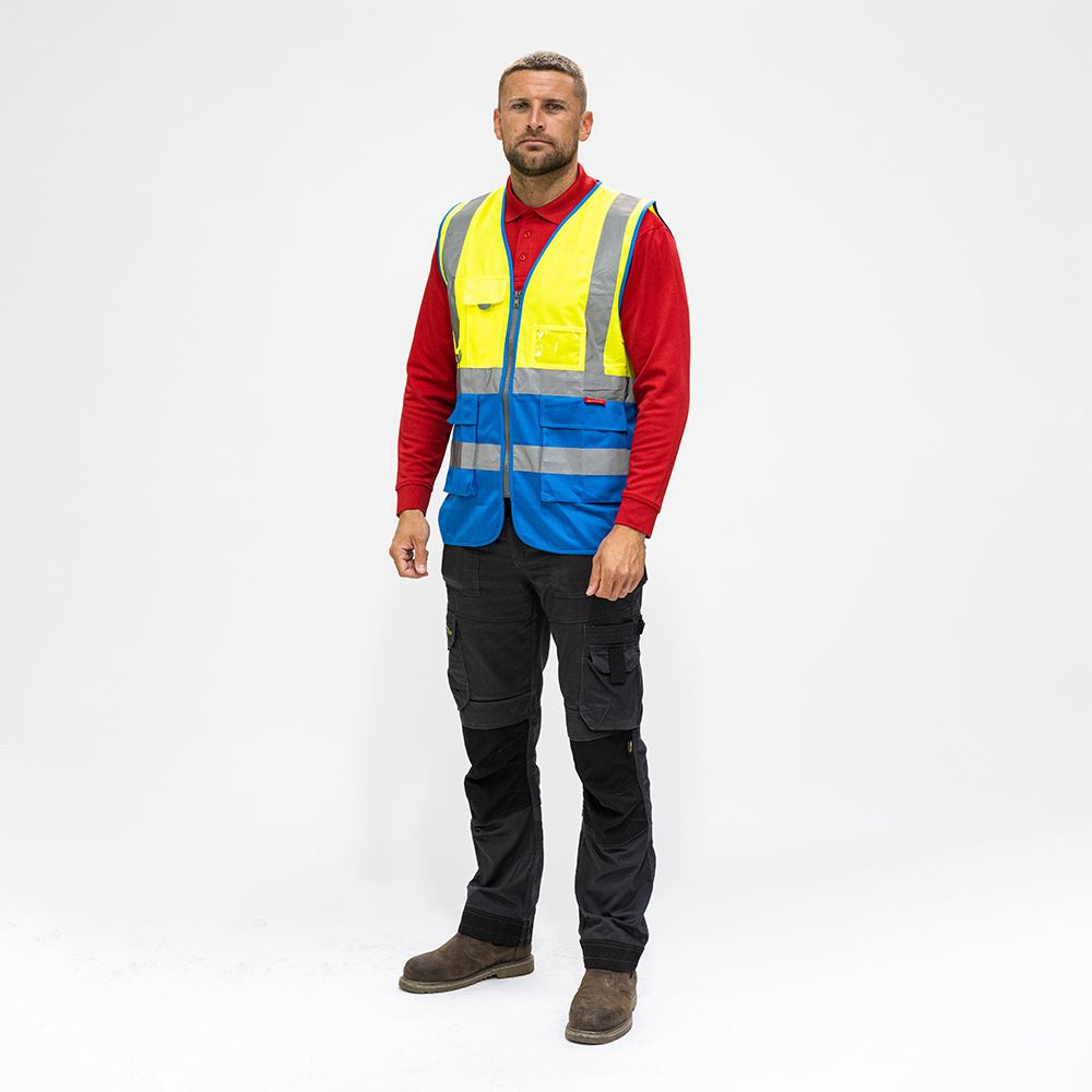 Timco Hi-Vis Executive Vest - Yellow & Navy Blue, Size Large