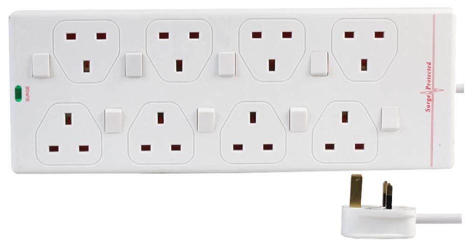 PRO ELEC - Sreang Síneadh 8-Bhealach le Cosaint Ráig, 1m, Bán