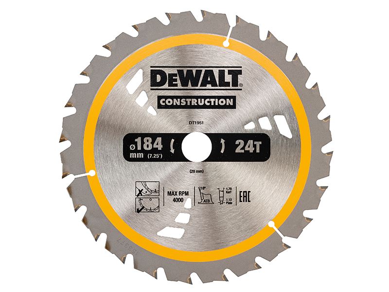Dewalt Ακίνητη Λεπίδα Πριονιού 184mm 20mm x 24T για Construction Trim Saw