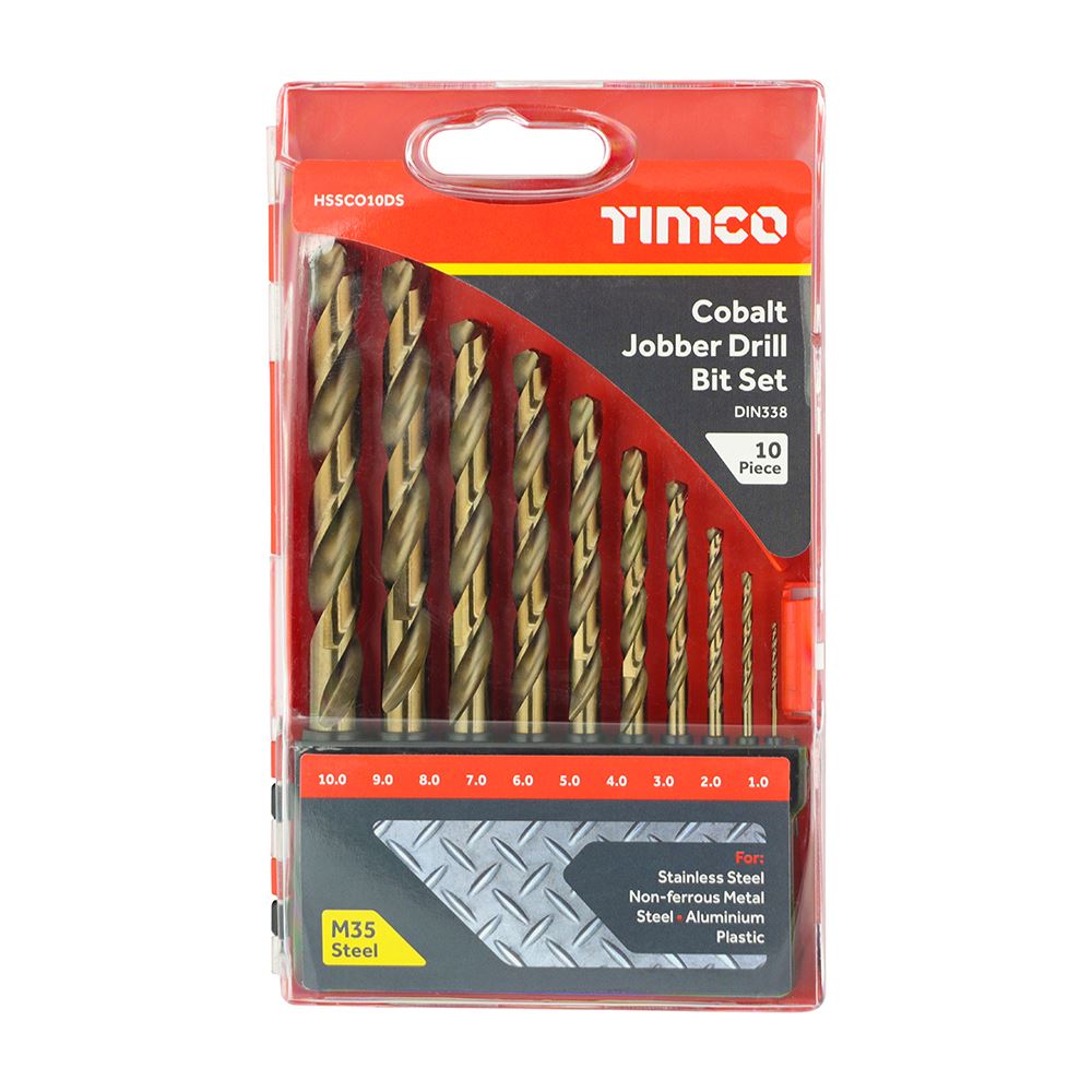 Set di Punte Trapano Cobalt Jobber Timco (10 Pz.) 1.0-10.0mm, Acciaio M35