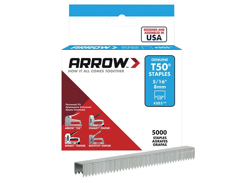 Arrow Grapas T50, 8mm (5/16in), Paquete de 5.000 Unidades
