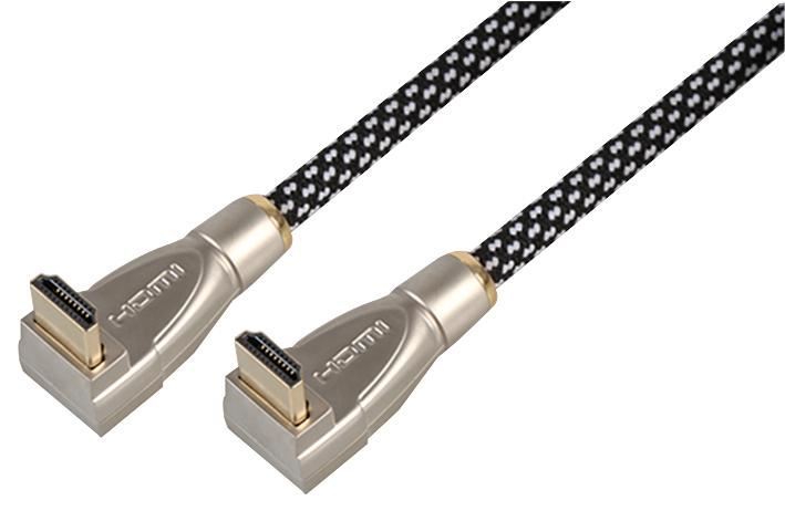 PRO SIGNAL HDMI-Kabel Männlich 90° zu Männlich 90°, Nylon-Mantel, 3m