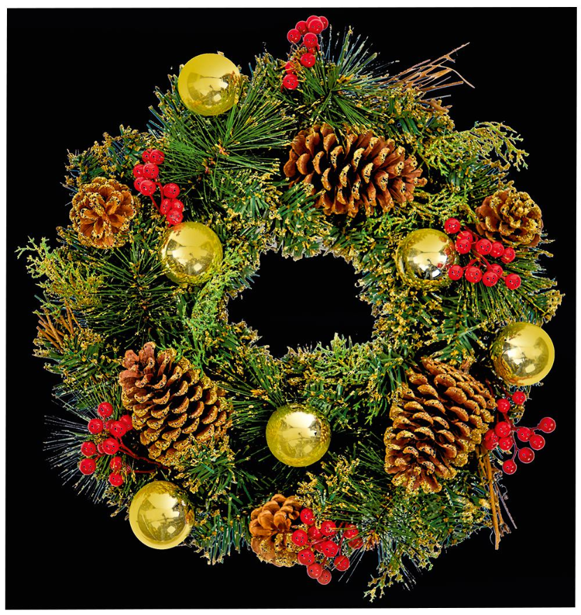 Pro Elec 40cm Gold-Tipped Christmas Wreath with Pine Cones