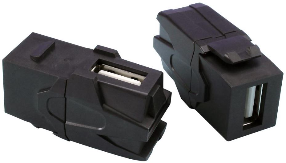 TUK - Soket Sambung USB 2.0 A Female ke A Female Keystone 90 Darjah, Hitam