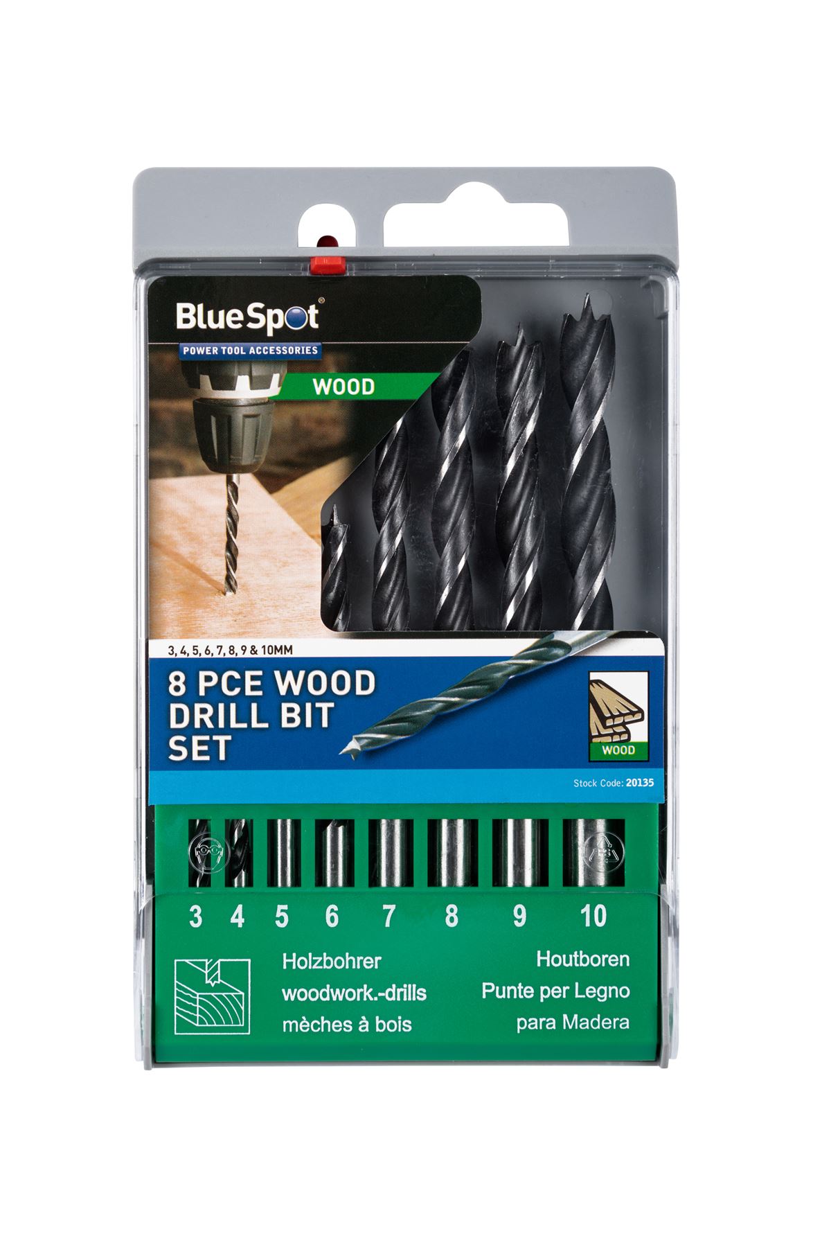 Blue Spot 8-Piece Wood Drill Bit Set (3-10mm, Lip & Spur)