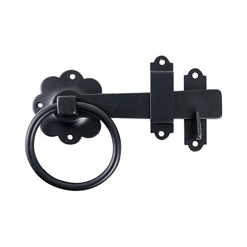 Timco Loquet à anneau noir simple pour portail, 15 cm, acier carbone