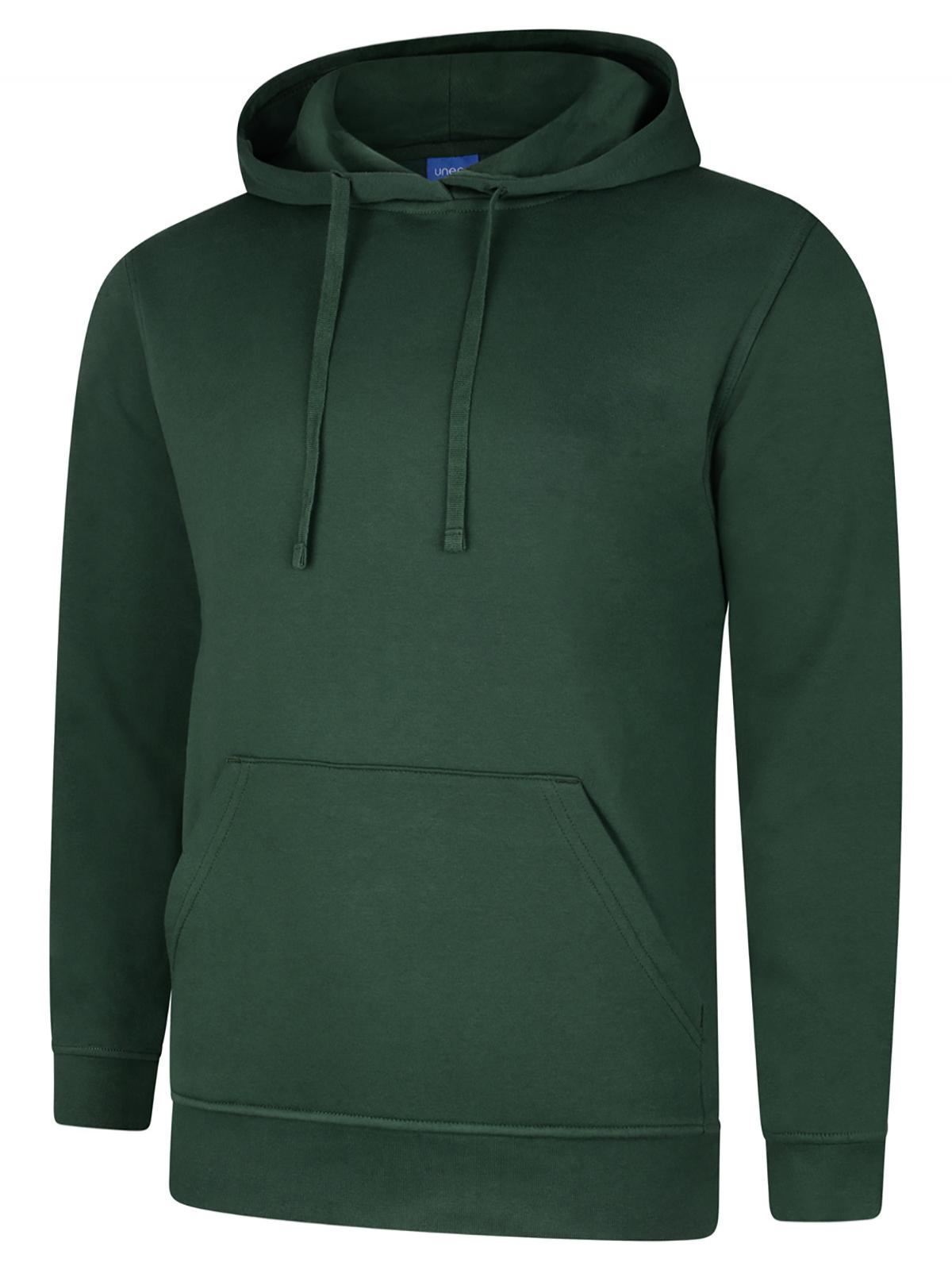 Uneek Deluxe Hooded Sweatshirt, 60% Cotton, Bottle Green, 2XL
