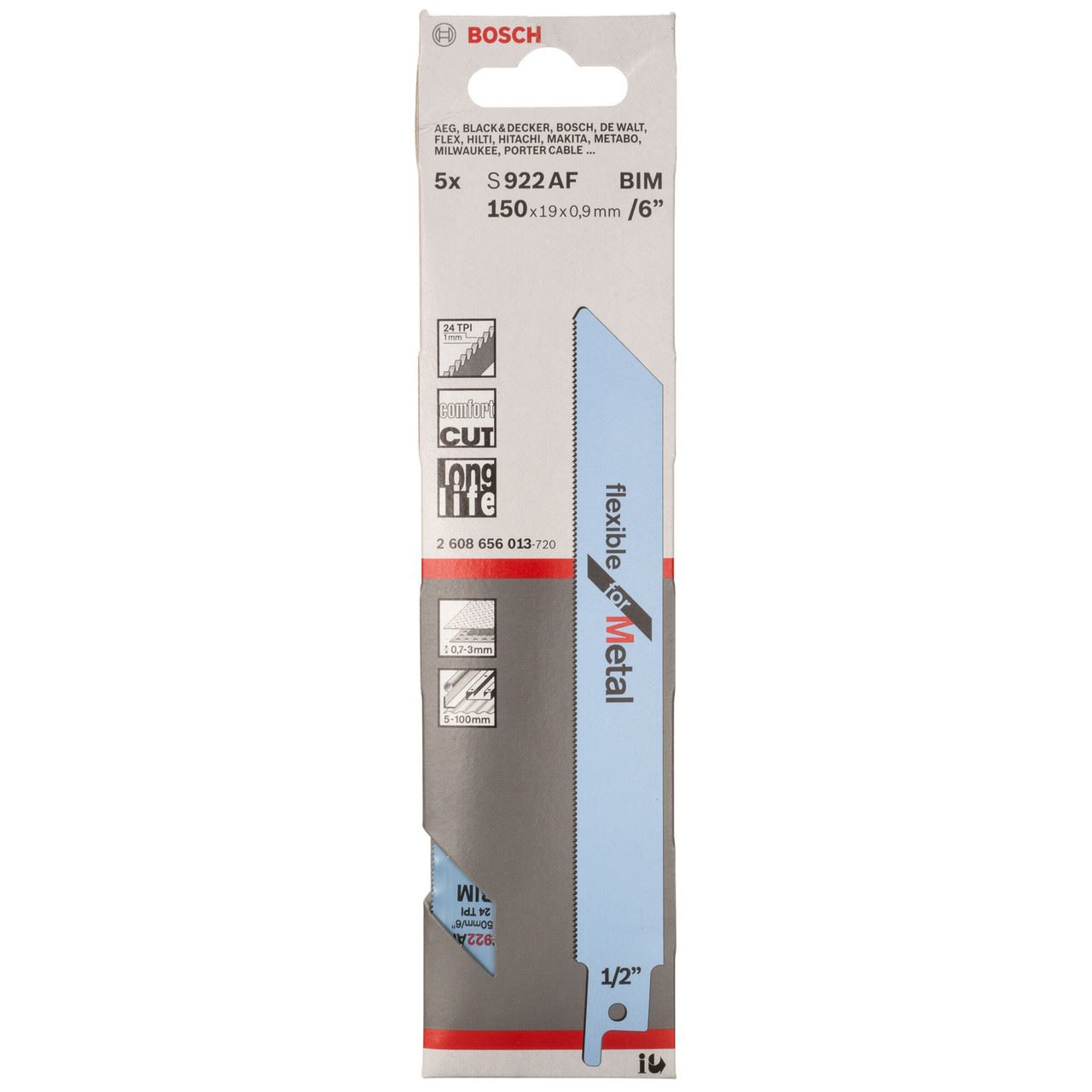Bosch S922AF Metaalzaagblad voor dunne plaat, 150mm, 5 stuks