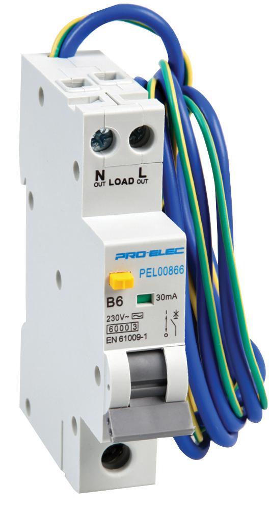 PRO ELEC RCBO 6A Monopolaire, Courbe B, 30mA - Protection Différentielle