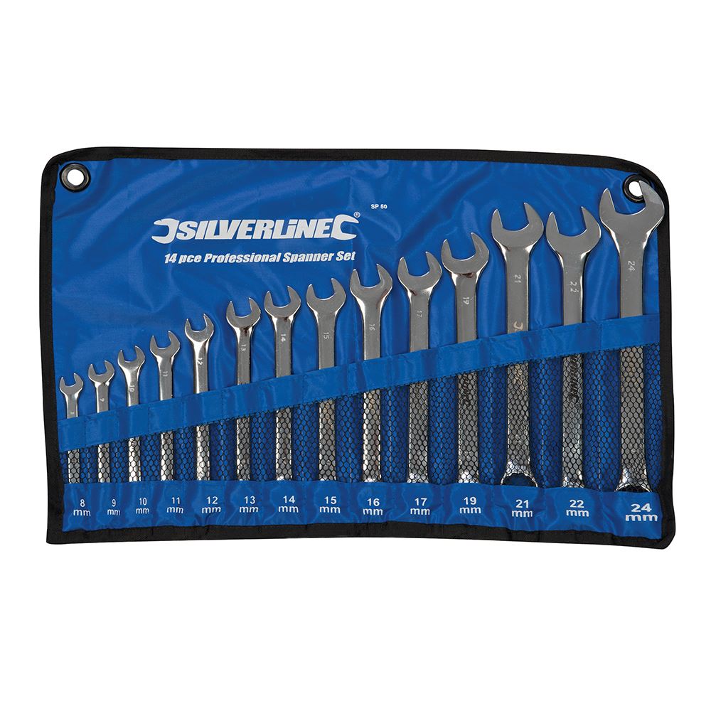 Silverline Combination Spanner Set 14-Piece, 8-24mm Chrome Vanadium Steel