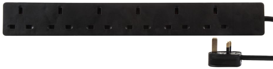 PRO ELEC 6-Gang Extension Lead, 0.5m, 13A, Black