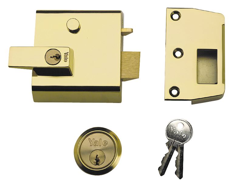 Yale P1 Double Security Nightlatch, 60mm Backset, Brasslux Finish
