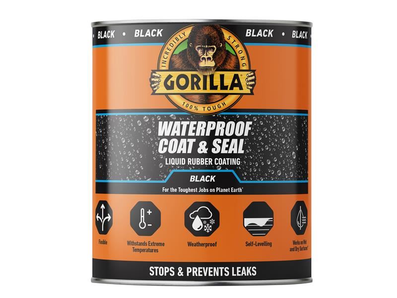 Gorilla Glue Waterproof Coat & Seal Liquid Rubber, Black, 946ml