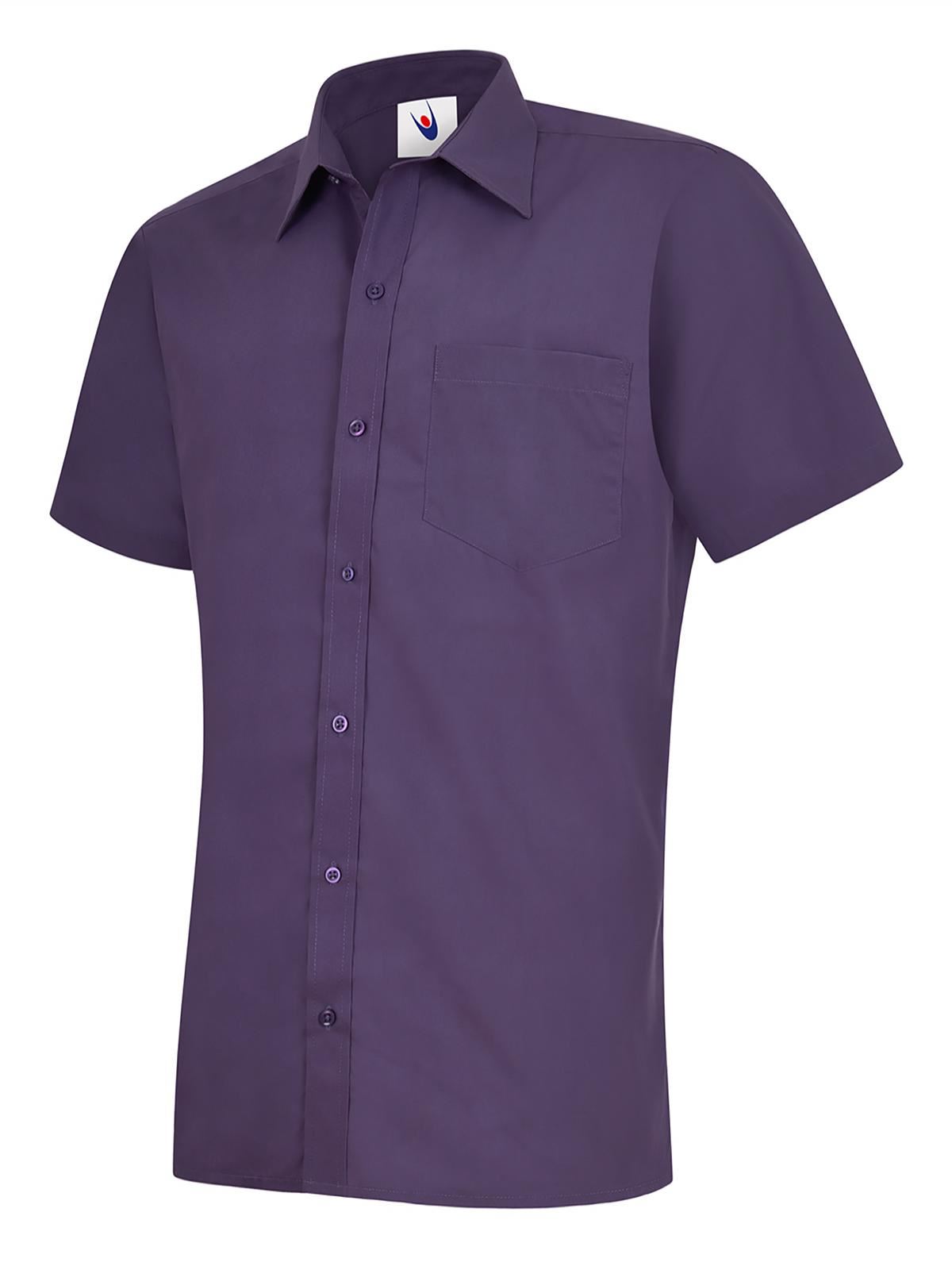 Uneek Men's Poplin Short Sleeve Shirt - 65% Polyester 35% Cotton - Purple - UK 