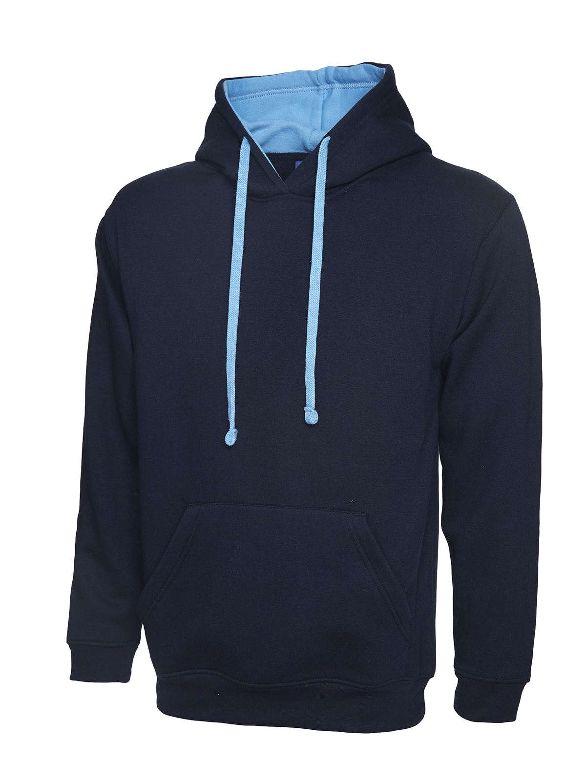Uneek Unisex Contrast Hooded Sweatshirt, Navy/Sky, XL