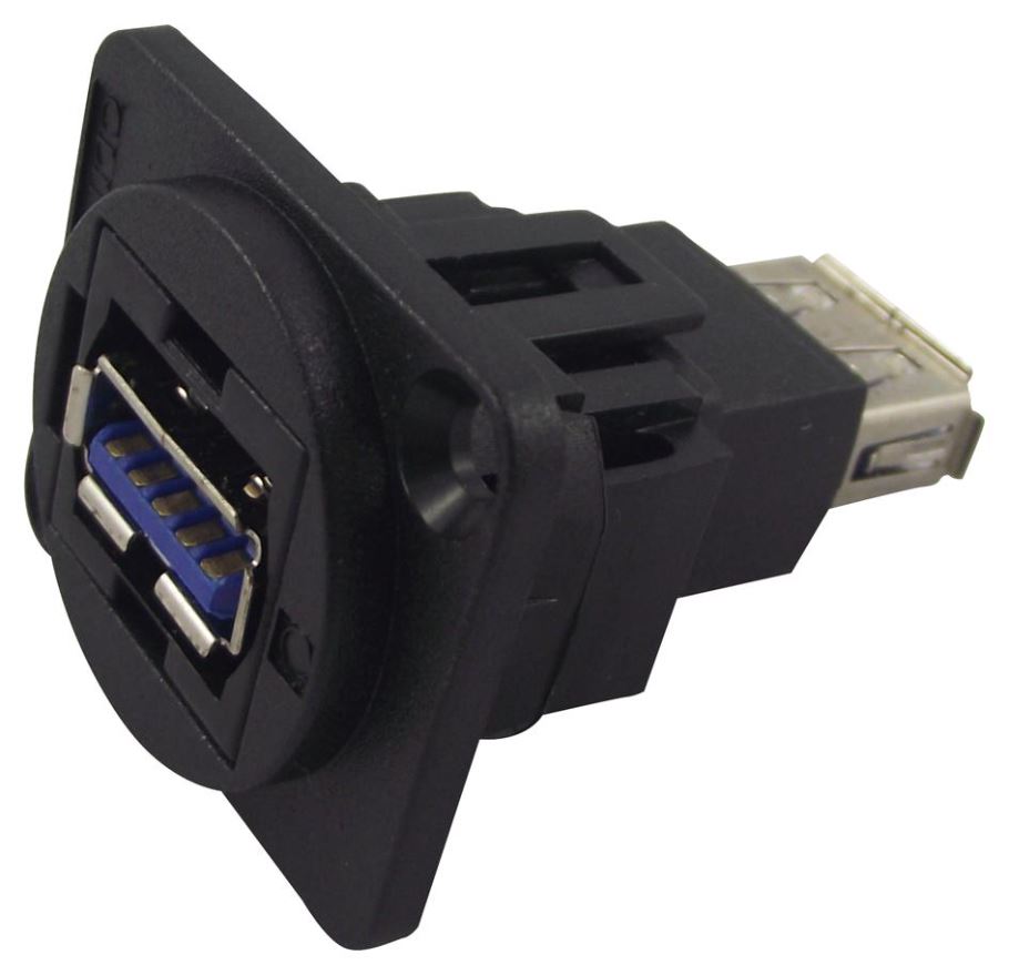 CLIFF USB 3.0 A to A Feedthrough Panel Mount Connector, Black, XLR Frame