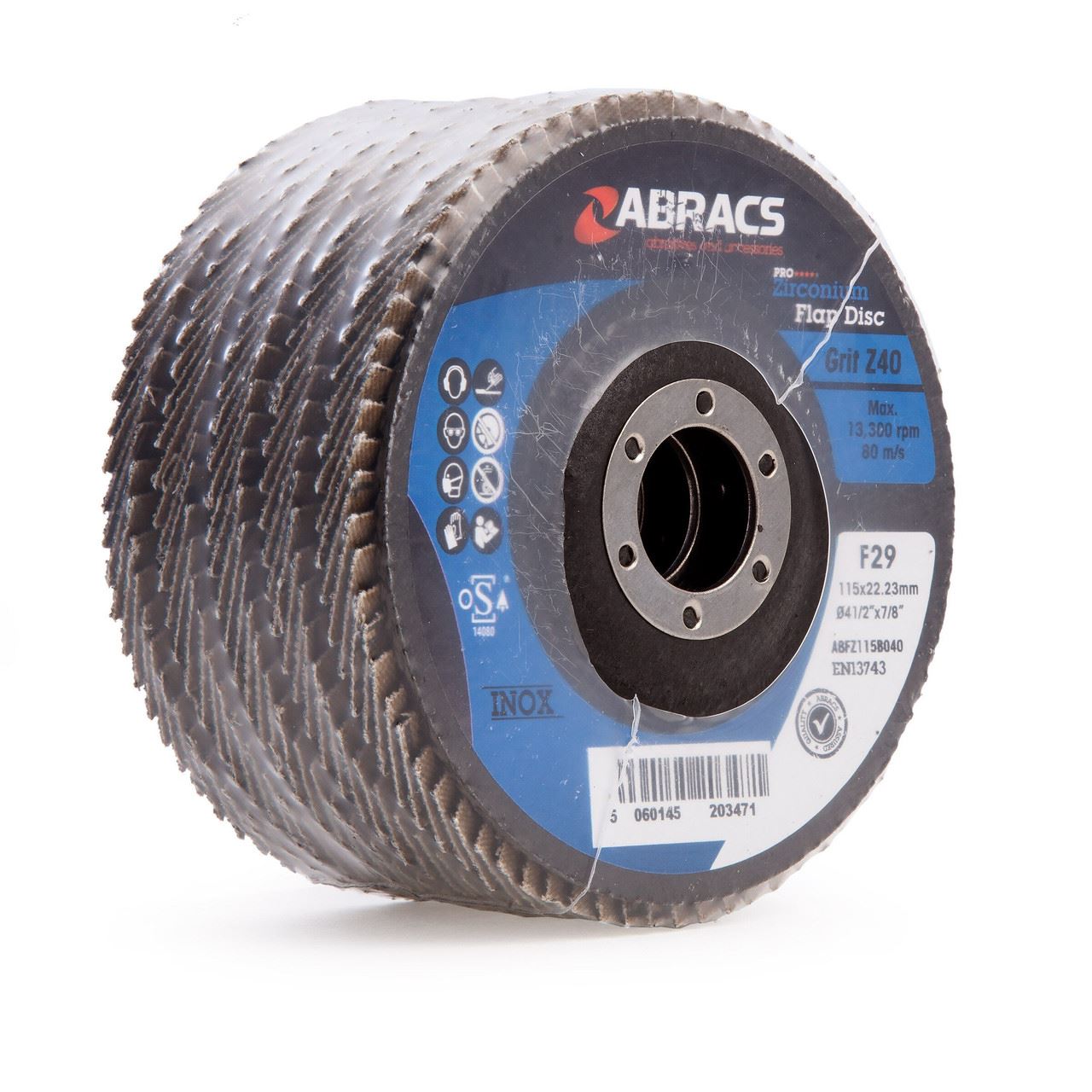 Abracs ABFZ115B040 Zirconium Flap Disc, 115mm, 40 Grit (5 Pack)