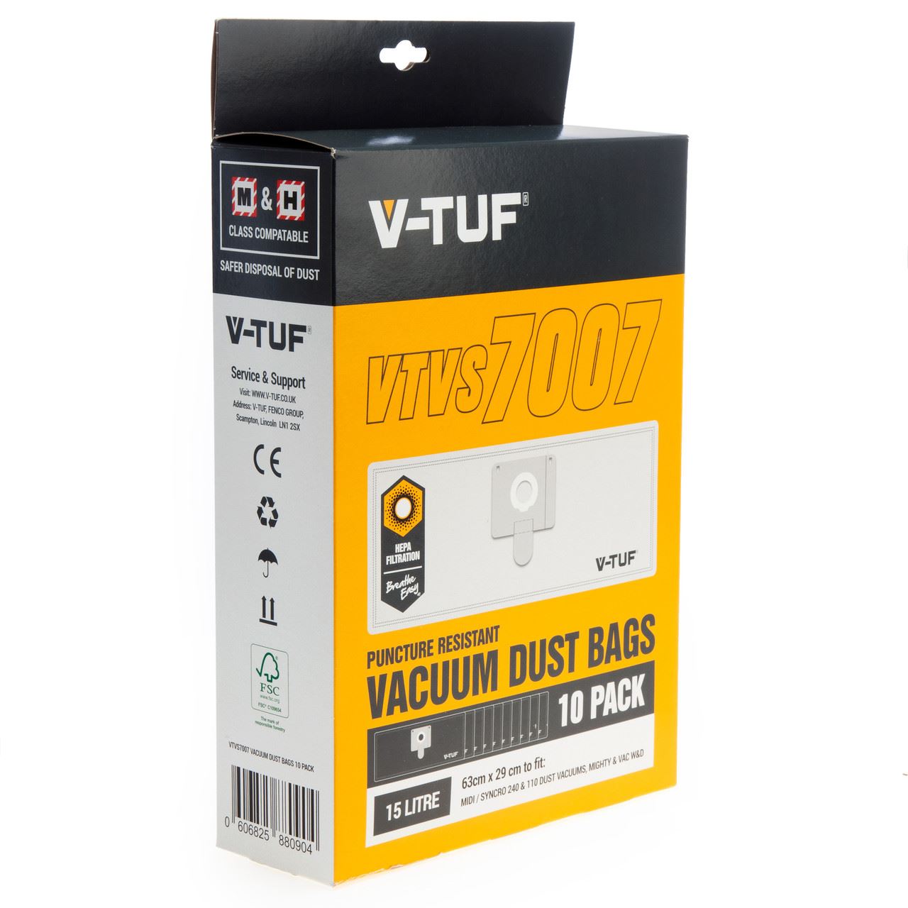 V-TUF M & H Class Dust Bags, 15L, Pack of 10