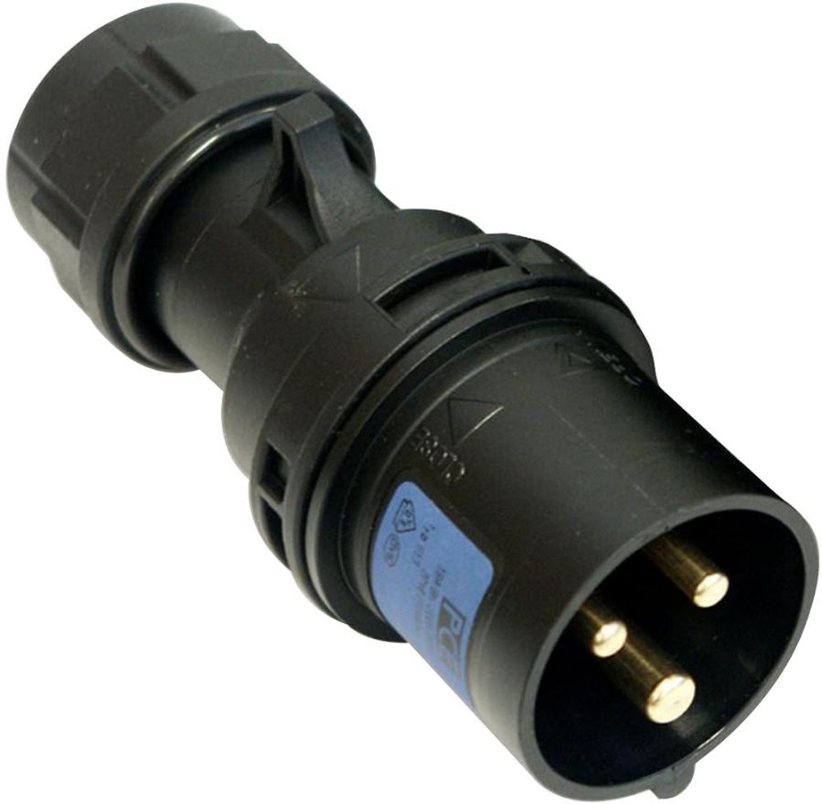 PCE 16A, 230V Shark 케이블 장착 CEE 플러그, 2P+E, 블랙, IP44