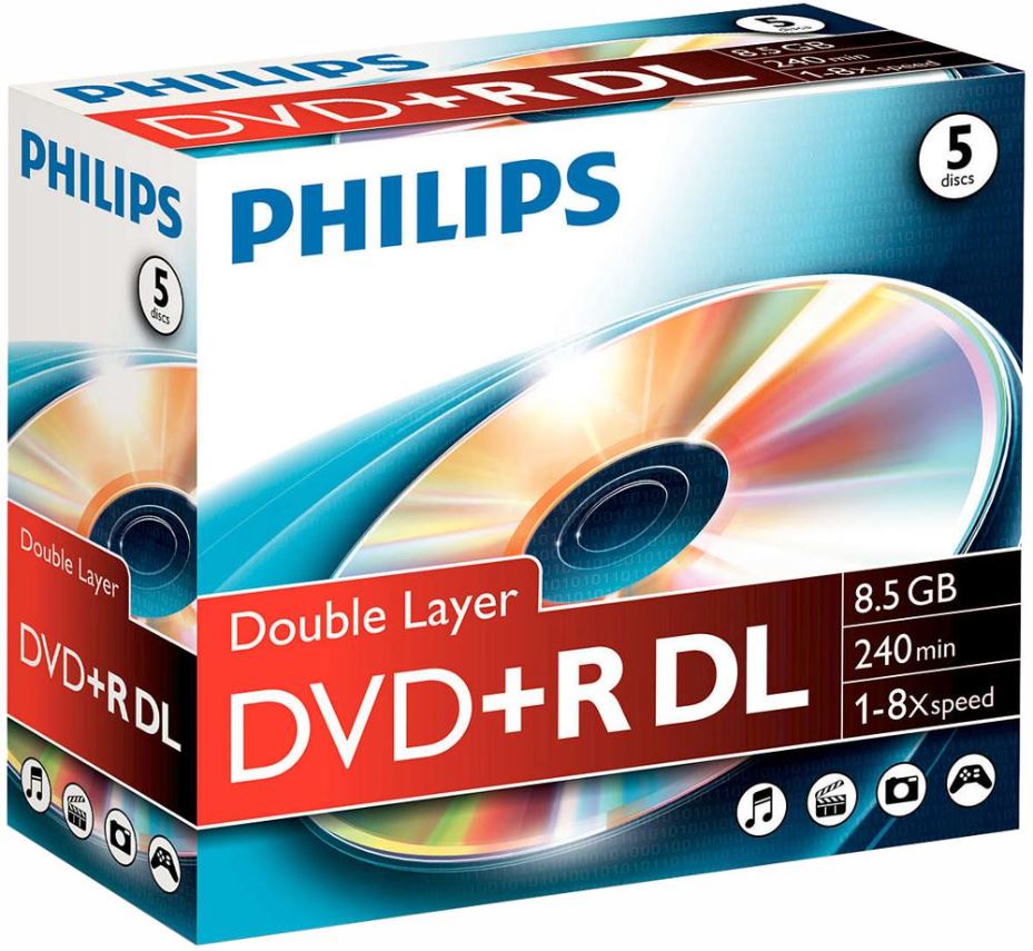 Philips 8x Speed DVD+R DL Blank Discs, 5-Pack
