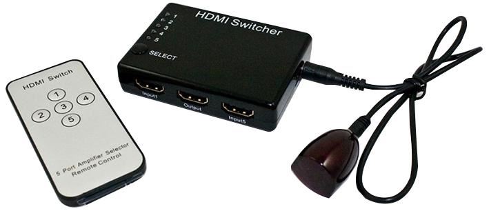 LMS DATA - Lascthionsóir HDMI 5-Port le Rialaitheoir, Cúrsóirí Órphailte