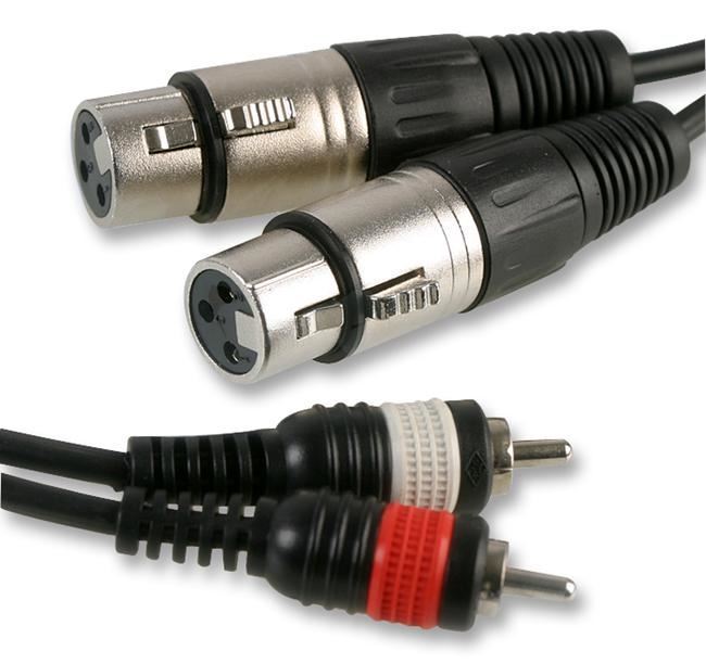 PULSE - 2x 3 Pin XLR Female ke 2x Phono (RCA) Male Kabel, 0.3m Hitam