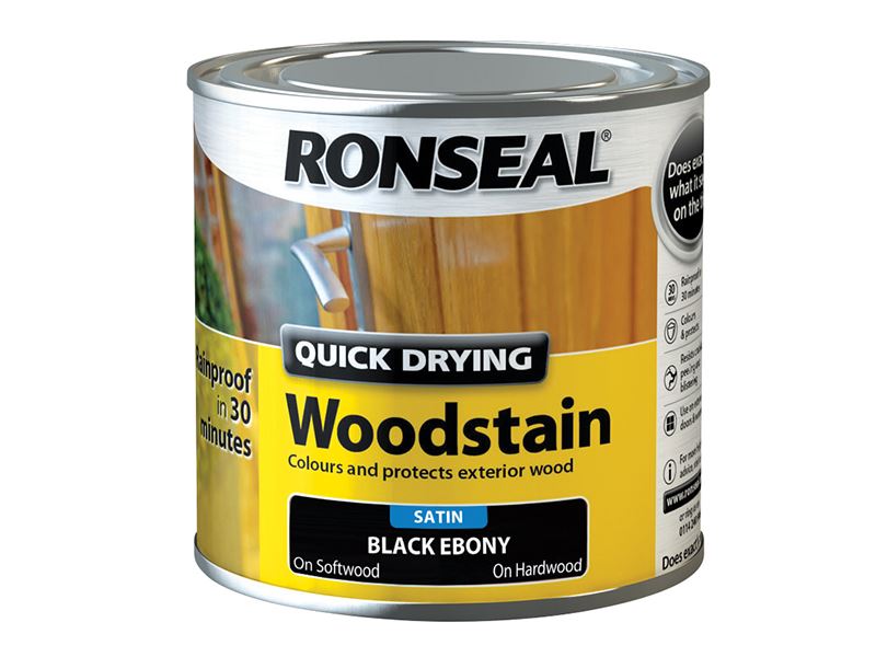 Ronseal Quick Drying Woodstain - Satin Ebony, 250ml