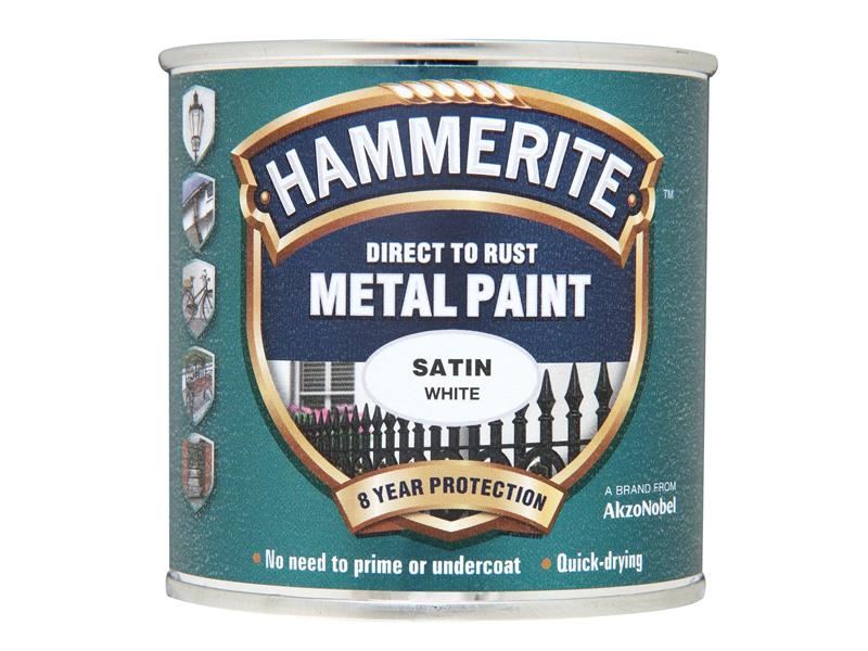 Hammerite Peinture Métal Satinée Anti-Rouille Directe, Blanc, 250ml