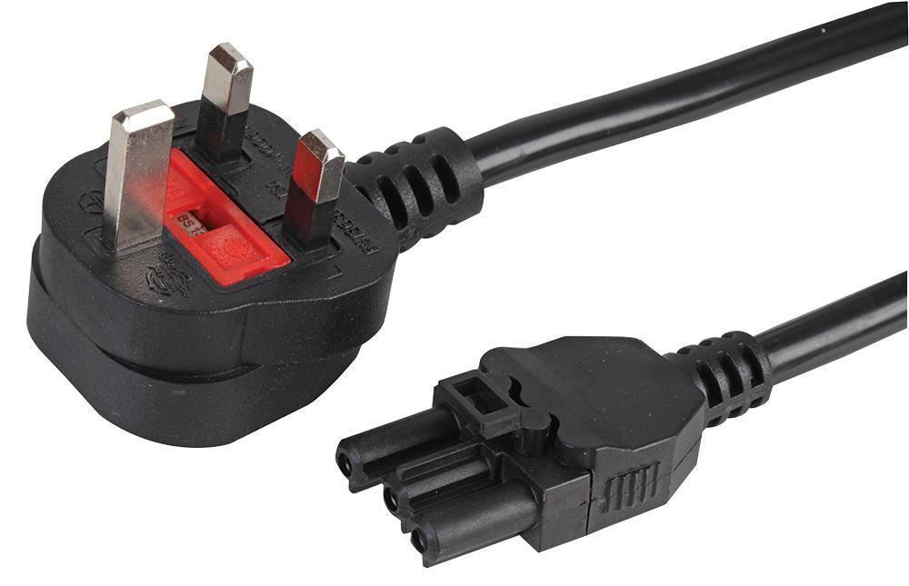 Powerdata Technologies 2m Wieland naar 13A UK stekkerkabel, Zwart