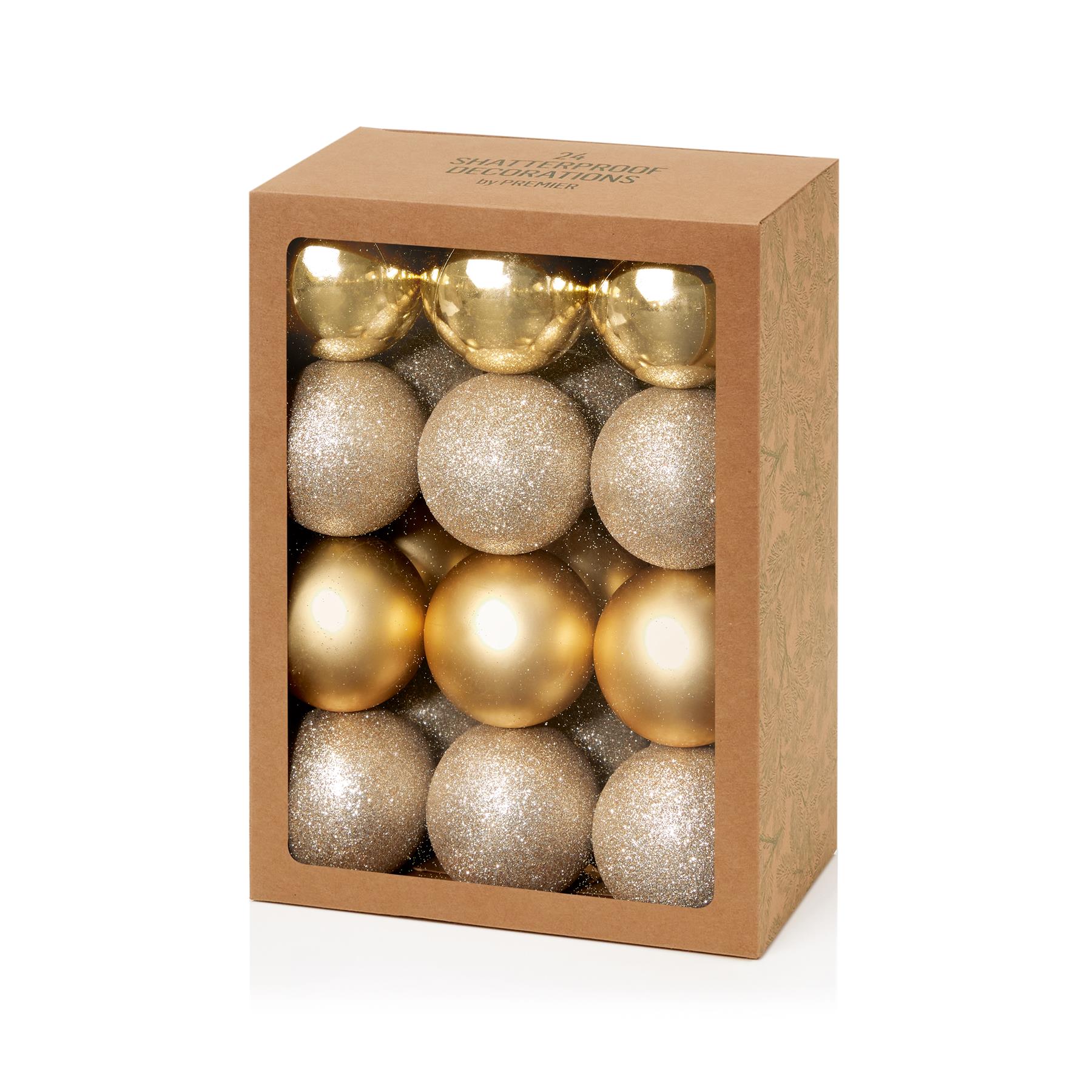 Premier Champagne Gold Kerstballen, Multifinish, Verpakking van 24, 60mm