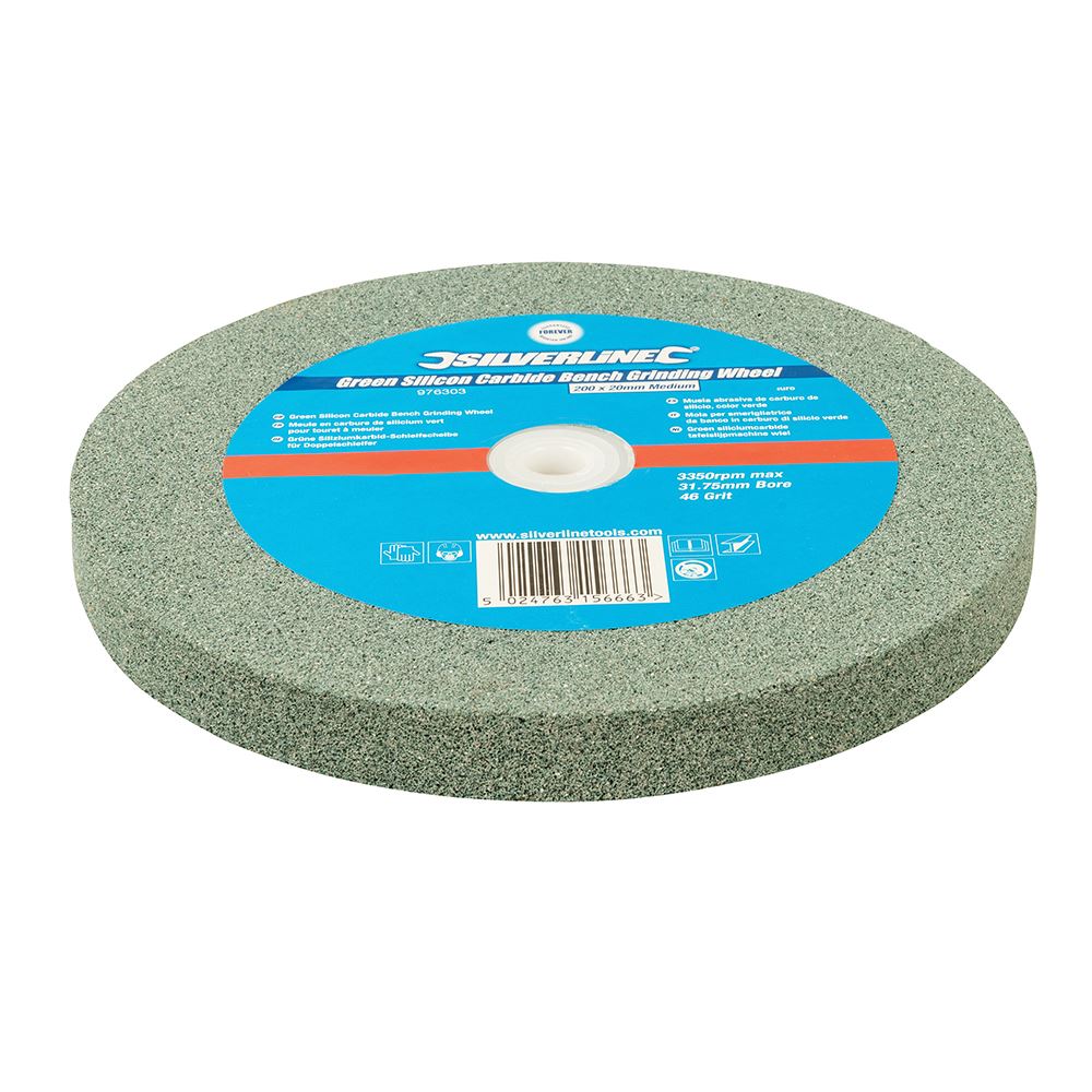 Silverline Green Silicon Carbide Bench Grinding Wheel, 200 x 20mm, Medium Grit