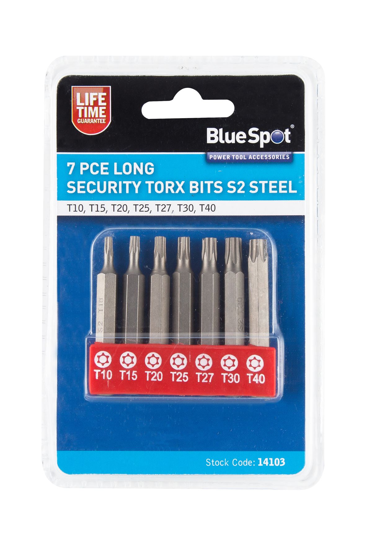 Blue Spot 7-Piece Long Security Torx Bit Set, S2 Steel, 50mm