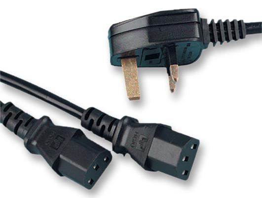 PRO ELEC IEC 스플리터, 영국 13A 플러그 to 2 x IEC C13 소켓, 2m, 블랙