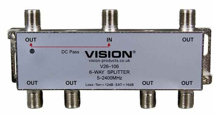 Vision 6-Way Splitter with DC Pass & LED, 5-2300MHz