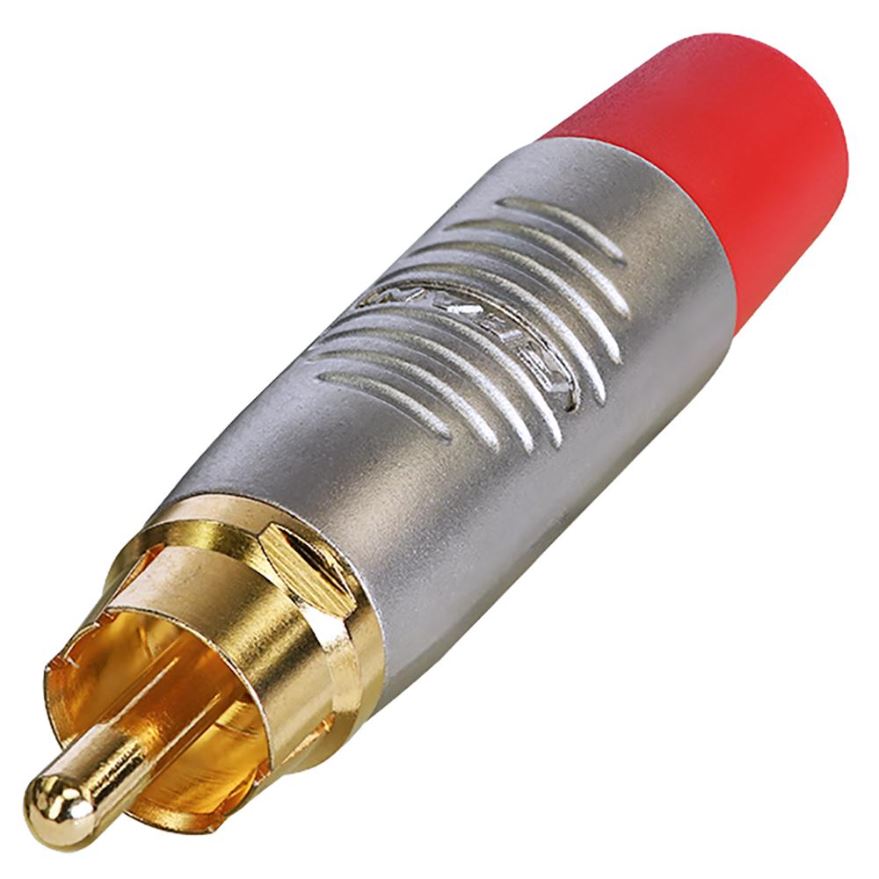 REAN RCA Phono Plug, Nikkel met Gouden Contacten, Rode Rubber Bescherming