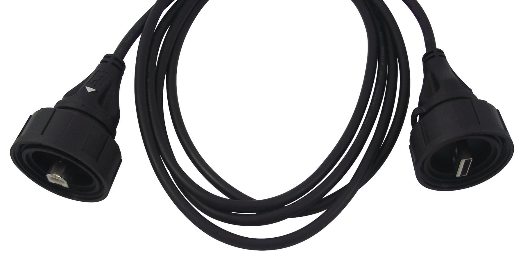 BULGIN IP68 USB A/B Lead, 2m, Black, USB 2.0