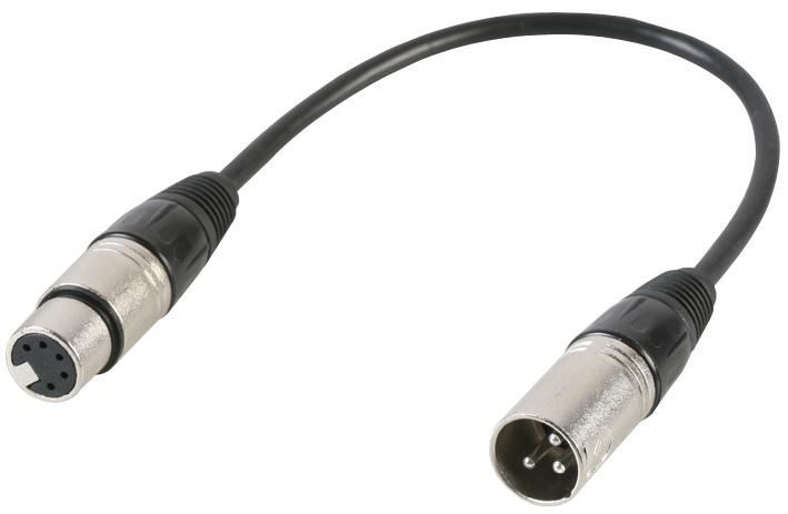 PULSE DMX Adaptor Lead - 3 Pin XLR Male to 5 Pin XLR Female, 220mm