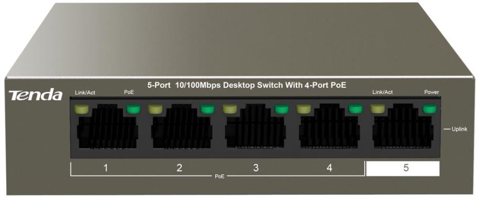TENDA - 5-Port 10/100 Fast Ethernet Desktop Switch mit 4 PoE-Ports
