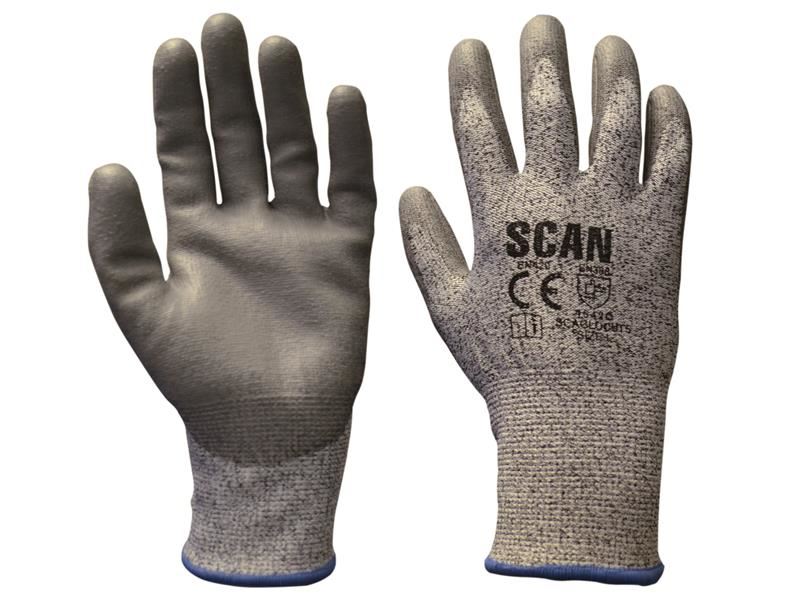 Scan - Gants Gris PU Coupe 5, Taille Large (Taille 9)