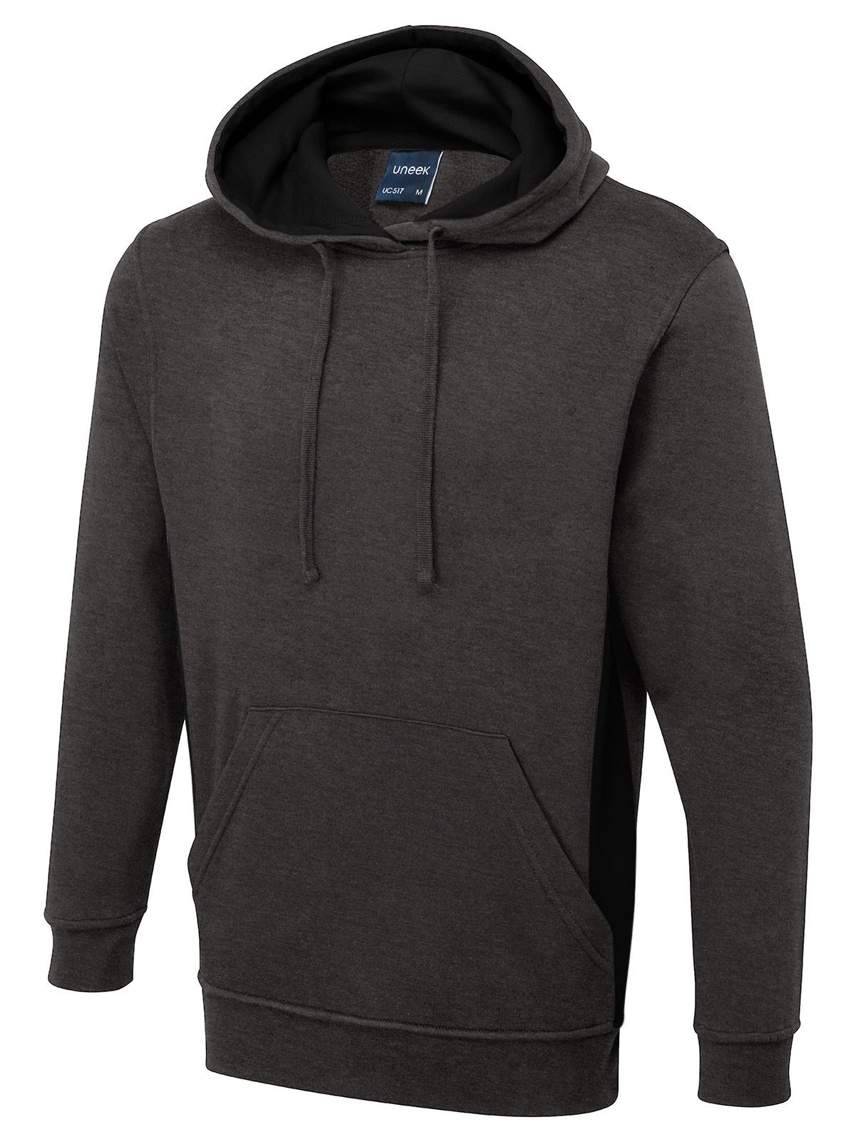 Uneek Unisex Sweatshirt mit Kapuze - 60% Baumwolle, 40% Polyester - Grau/Schwar