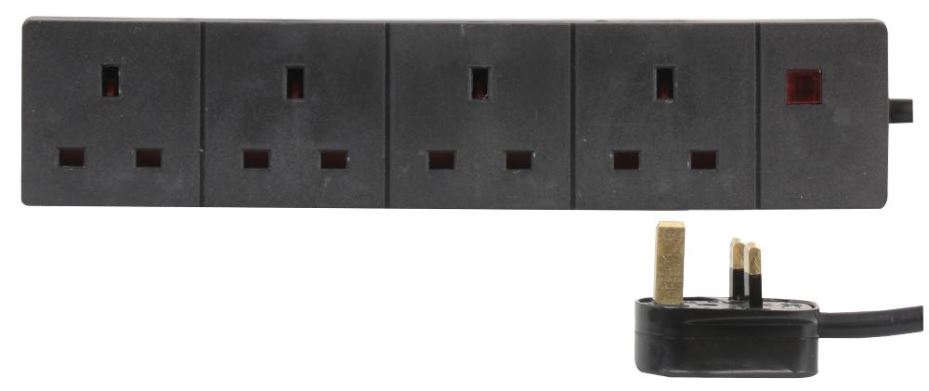 PRO ELEC 4口コンセントタップ ネオン付き 2m 13A ブラック