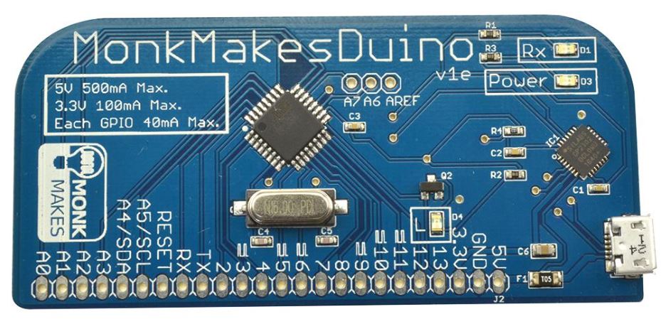 MonkMakesDuino - Carte à rangée unique de broches compatible Arduino