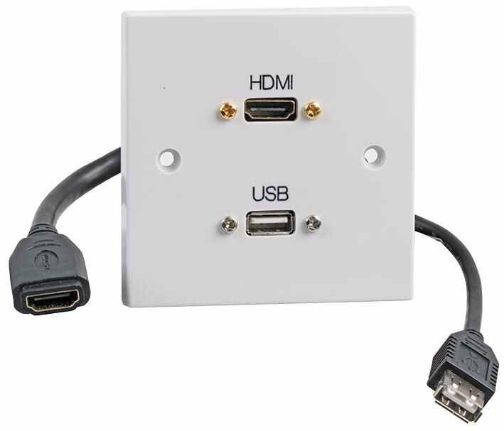 HiLO 1-Gang stěnový kryt s HDMI a USB-A, prodlužovací kabelem