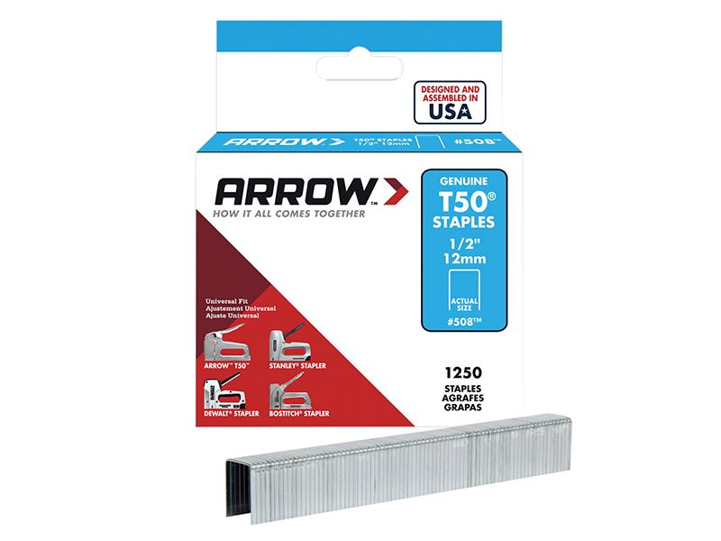 Arrow T50 Staples 12mm (1/2in), Box of 1250